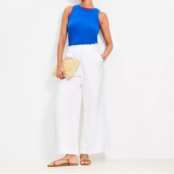 Loft Breezy Wide Leg Ankle Pants in Linen Cotton Size Medium - Picture 1 of 10